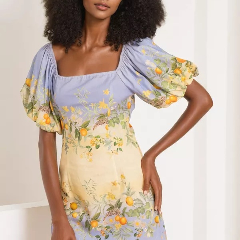 Yumi Kim Lavender and Yellow Floral Midi Dress
